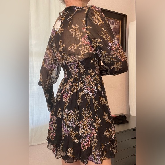 NWT Free People Sheer Layered Mini Dress Long Sleeves Collared Button Down - Picture 3 of 13